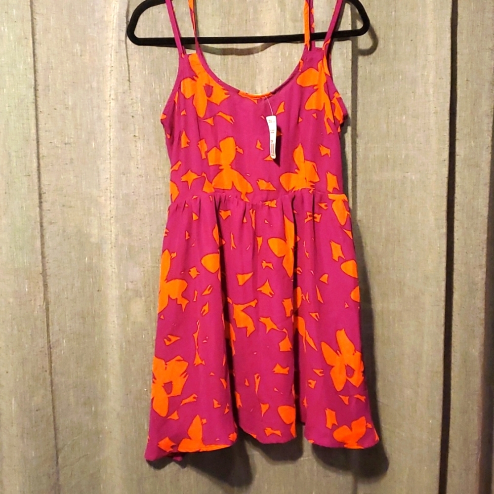 Dress - size large, purple and orange with butterfly pattern